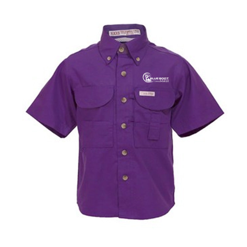 Youth Purple Short Sleeve Button Down Fishing Shirt